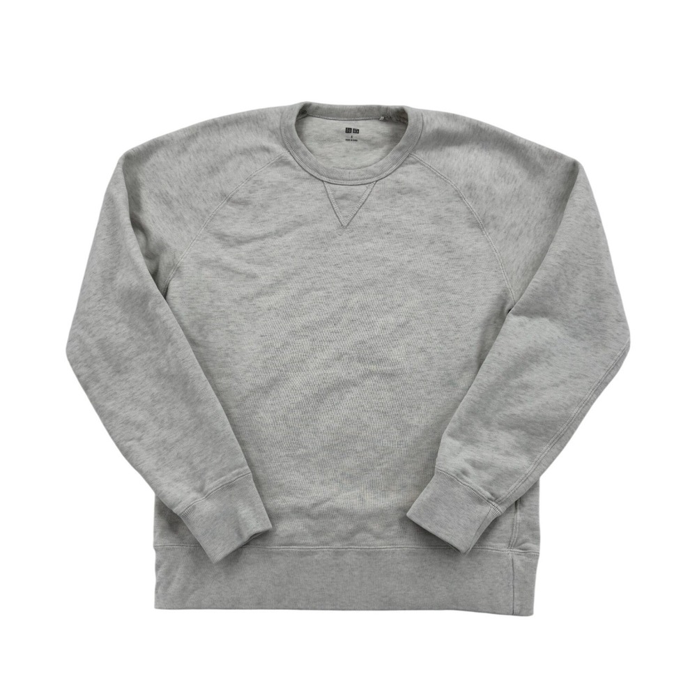 Uniqlo Sweatshirt Mens Small Gray Excellent Raglan Crewneck V-Stitch 341-408984